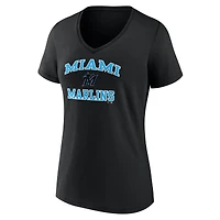 Women's Black Miami Marlins Heart & Soul V-Neck T-Shirt