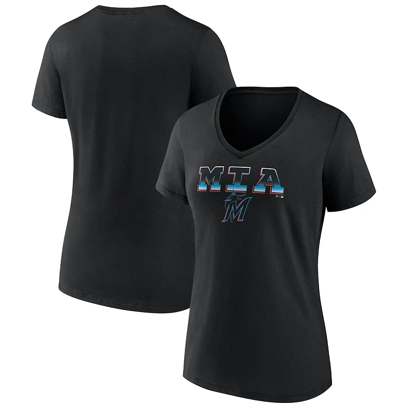 Women's Black Miami Marlins Hometown Graphic V-Neck T-Shirt