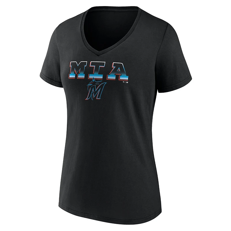 Women's Black Miami Marlins Hometown Graphic V-Neck T-Shirt