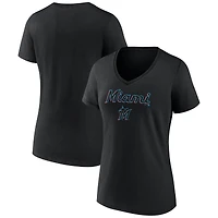 Women's Black Miami Marlins Team Lockup V-Neck T-Shirt