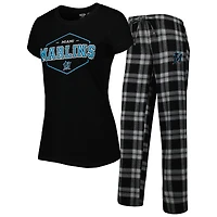 Women's Concepts Sport Black/Gray Miami Marlins Badge T-Shirt & Pajama Pants Sleep Set