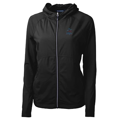 Women's Cutter & Buck Black Miami Marlins Adapt Eco Knit Full-Zip Jacket