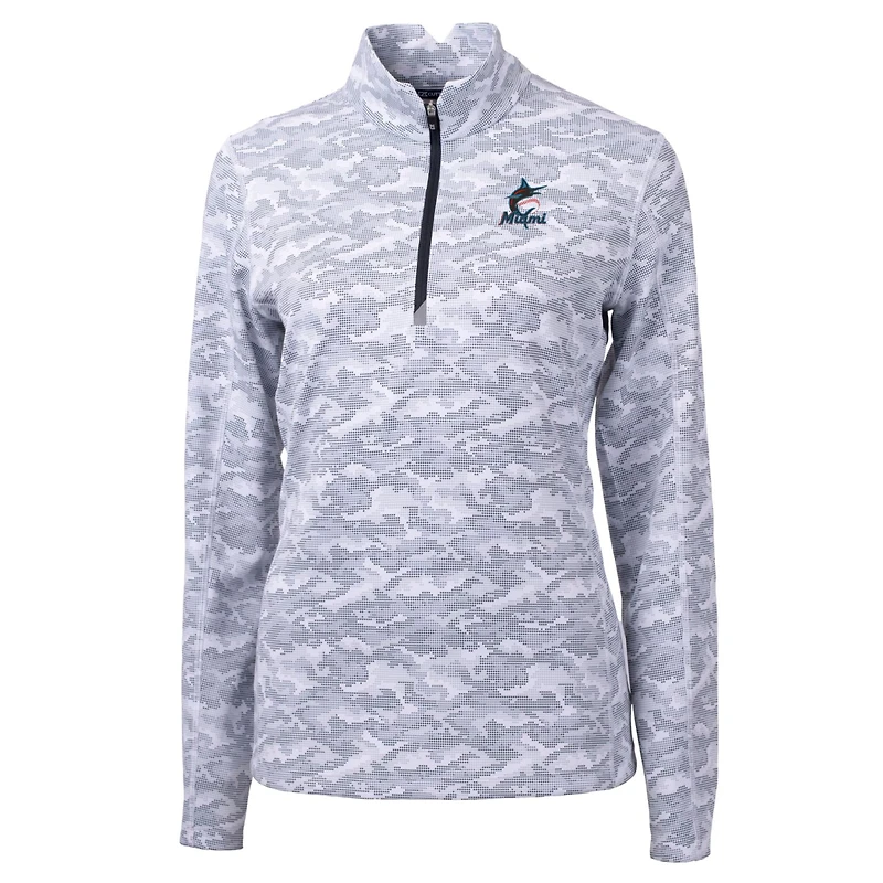 Women's Cutter & Buck Charcoal Miami Marlins Traverse Camo Print Stretch Quarter-Zip Pullover Top
