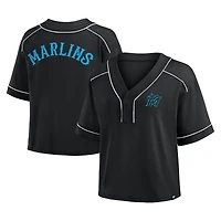 T-shirt court surdimensionné à col en V pour femme Fanatics, noir, des Marlins de Miami