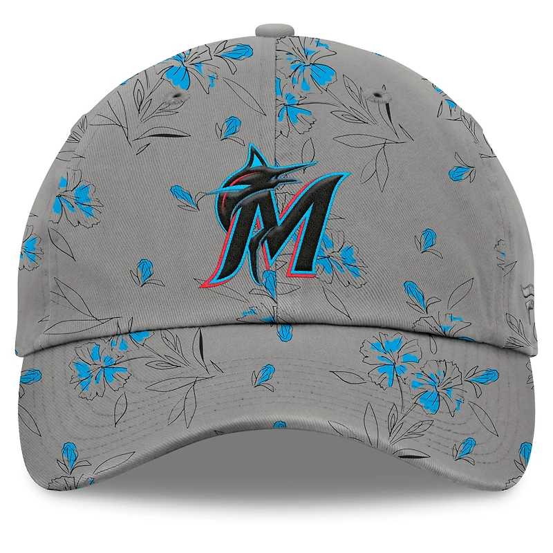 Women's Fanatics Gray Miami Marlins Fundamental Floral Adjustable Hat