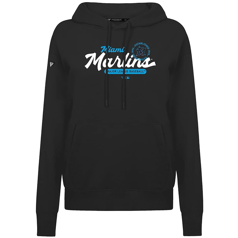Women's Levelwear Black Miami Marlins Accolade Adorn Monument Pullover Hoodie