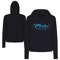 Women's Levelwear Black Miami Marlins Accolade Sweet Express Cropped Tri-Blend Pullover Hoodie