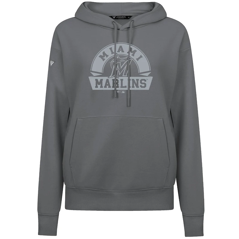 Women's Levelwear Gray Miami Marlins Adorn Banner Arch Pullover Hoodie