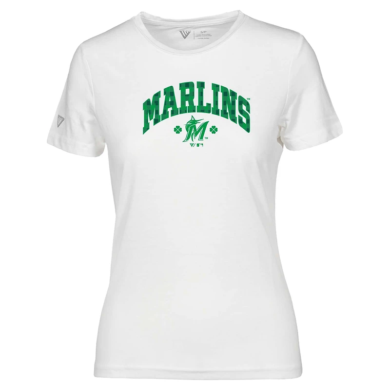 Women's Levelwear White Miami Marlins St. Patrick's Day Maddox Plaid T-Shirt