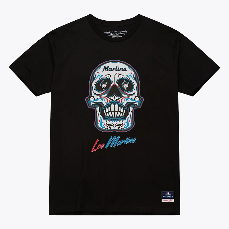 Women's Mitchell & Ness  Black Miami Marlins Sugar Skull Boxy T-Shirt
