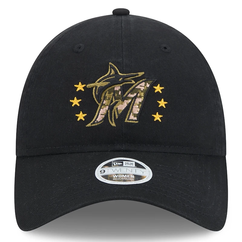 Women's New Era  Black Miami Marlins 2024 Armed Forces Day 9TWENTY Adjustable Hat