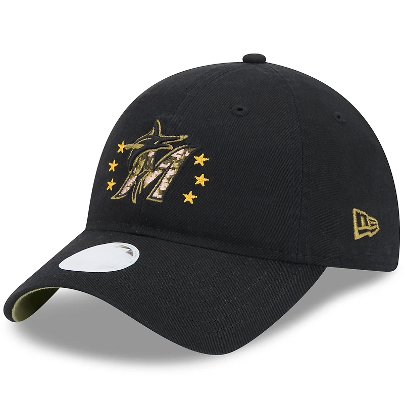 Women's New Era  Black Miami Marlins 2024 Armed Forces Day 9TWENTY Adjustable Hat