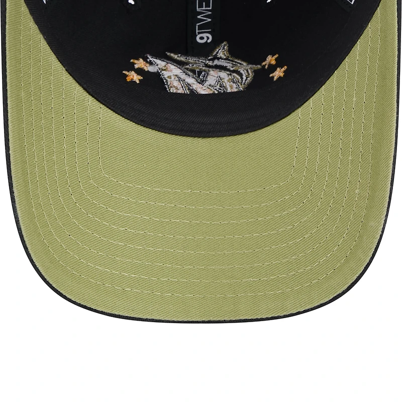 Women's New Era  Black Miami Marlins 2024 Armed Forces Day 9TWENTY Adjustable Hat