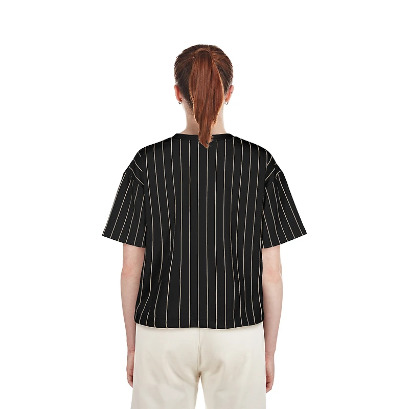 Women's New Era Black Miami Marlins Cooperstown Collection Multiplier Pinstripe Cropped T-Shirt