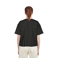 Women's New Era Black Miami Marlins Cooperstown Collection Multiplier Pinstripe Cropped T-Shirt