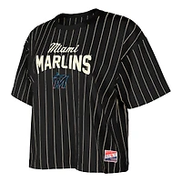 Women's New Era Black Miami Marlins Cooperstown Collection Multiplier Pinstripe Cropped T-Shirt