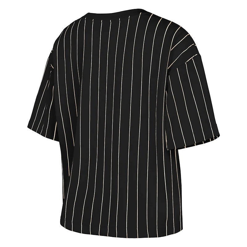 Women's New Era Black Miami Marlins Cooperstown Collection Multiplier Pinstripe Cropped T-Shirt