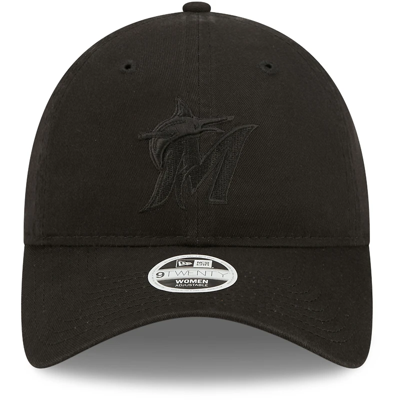 Casquette réglable New Era Miami Marlins Core Classic II 9TWENTY pour femme, noir sur noir