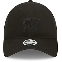Casquette réglable New Era Miami Marlins Core Classic II 9TWENTY pour femme, noir sur noir
