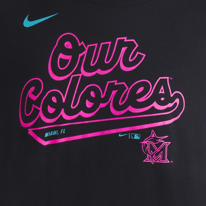 Women's Nike Black Miami Marlins 2025 City Connect Flowy Fashion Tri-Blend Dri-FIT T-Shirt