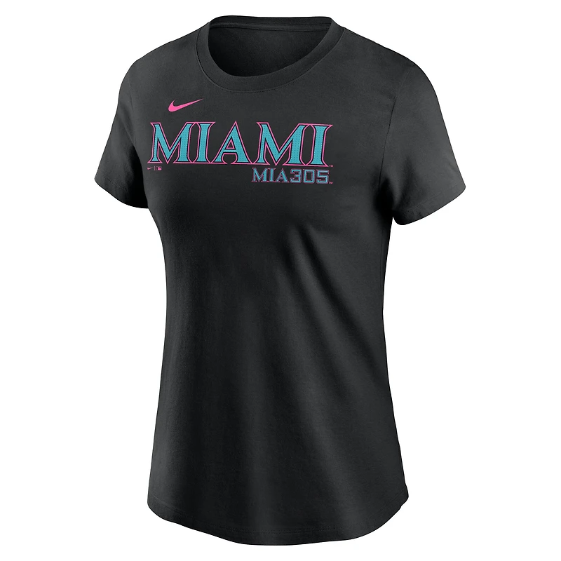 T-shirt Nike noir pour femme avec logo City Connect des Miami Marlins 2025