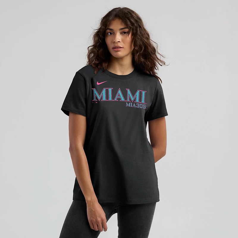 T-shirt Nike noir pour femme avec logo City Connect des Miami Marlins 2025