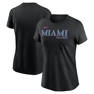 T-shirt Nike noir pour femme avec logo City Connect des Miami Marlins 2025