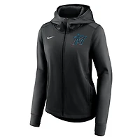 Sweat à capuche zippé Nike Miami Marlins Authentic Collection Baseball Performance pour femme, noir