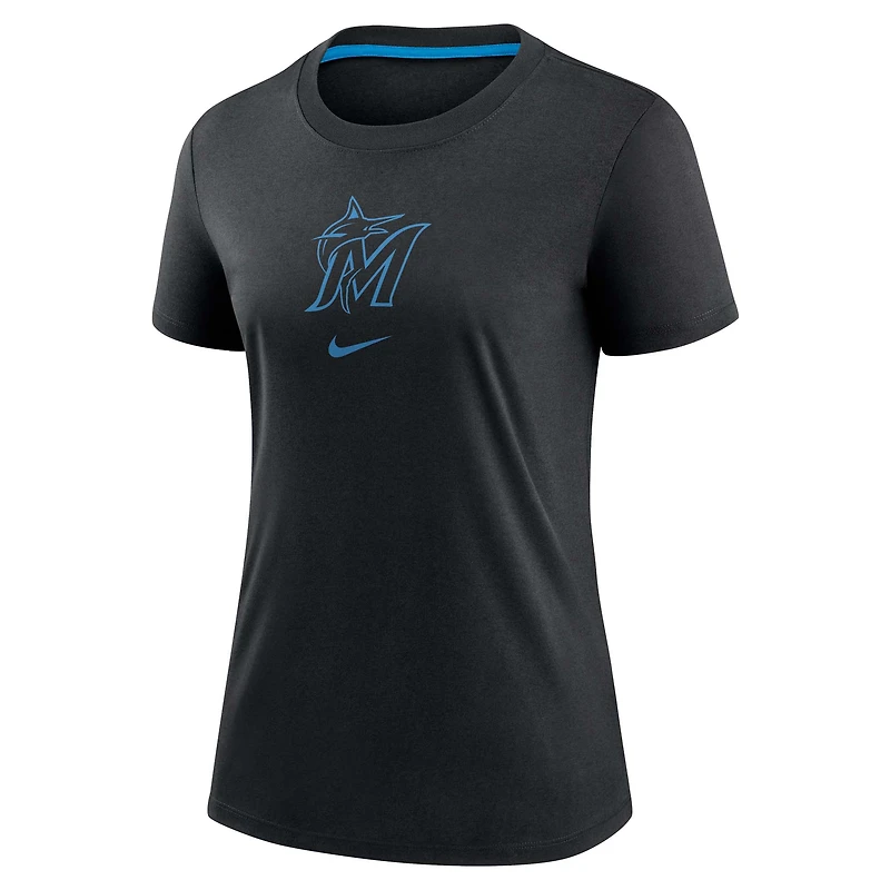 Women's Nike Black Miami Marlins Authentic Collection Early Work Tri-Blend T-Shirt