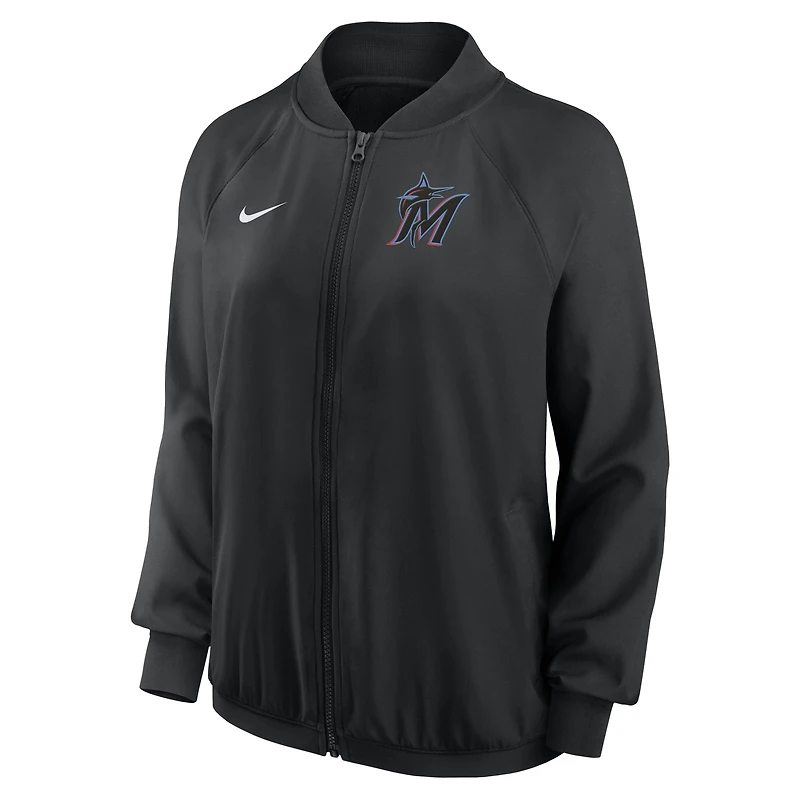 Women's Nike Black Miami Marlins Authentic Collection Team Raglan Performance Full-Zip Jacket