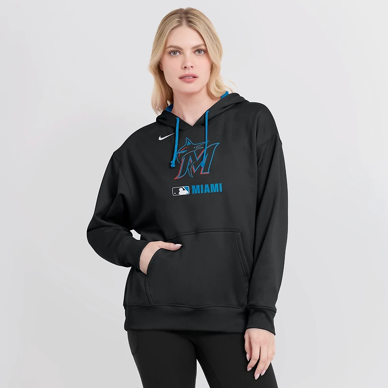 Sweat à capuche Nike Therma Authentic Collection pour femme, noir, Miami Marlins