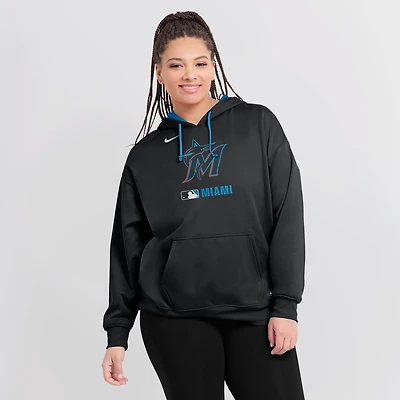 Women's Nike Black Miami Marlins Authentic Collection Therma Hoodie