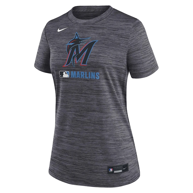 T-shirt Nike noir pour femme, collection authentique des Marlins de Miami, Velocity Dri-FIT