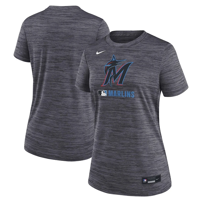 T-shirt Nike noir pour femme, collection authentique des Marlins de Miami, Velocity Dri-FIT