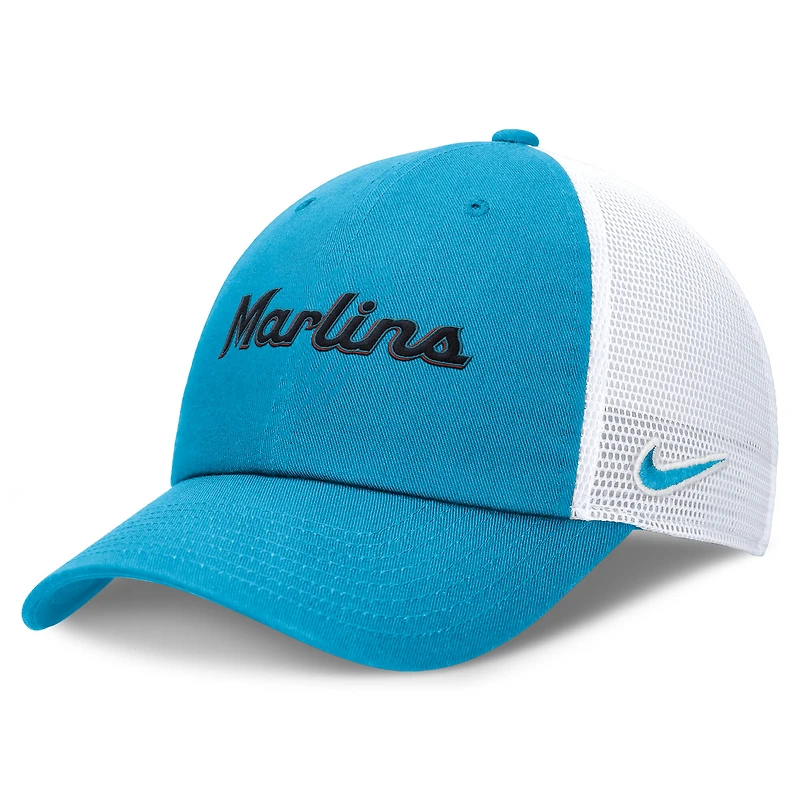 Casquette trucker ajustable Nike bleue et blanche Miami Marlins Club pour femme