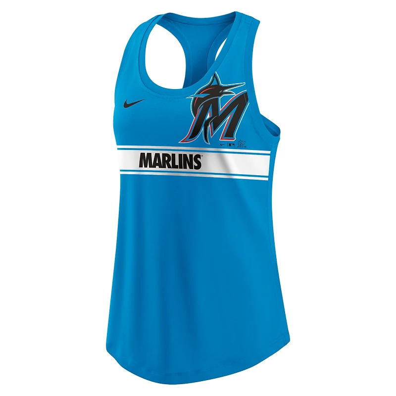 Débardeur court Nike bleu Miami Marlins Performance à dos nageur pour femme