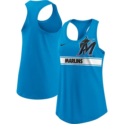 Débardeur court Nike bleu Miami Marlins Performance à dos nageur pour femme