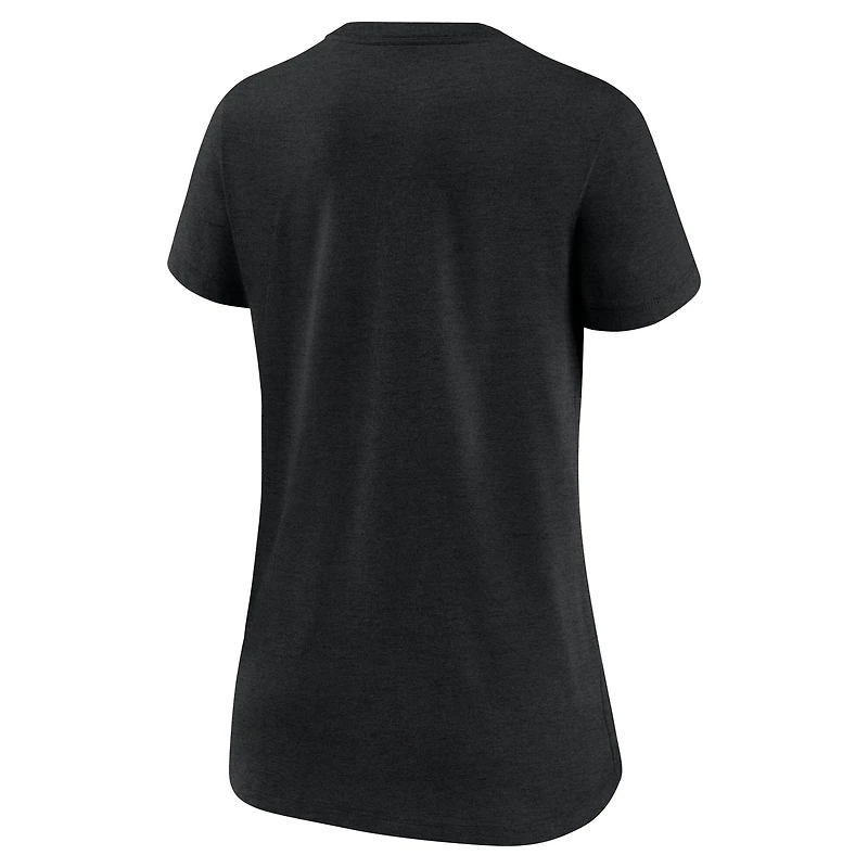 T-shirt à col en V Nike noir chiné pour femme, collection authentique des Marlins de Miami