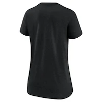 T-shirt à col en V Nike noir chiné pour femme, collection authentique des Marlins de Miami