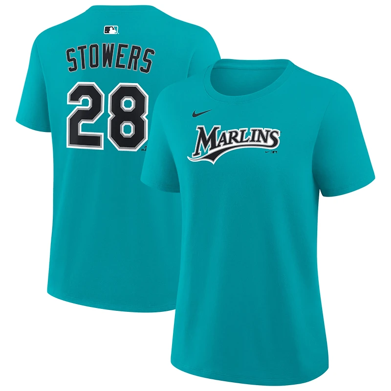 Women's Nike Kyle Stowers Teal Miami Marlins Name & Number T-Shirt