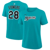 Women's Nike Kyle Stowers Teal Miami Marlins Name & Number T-Shirt
