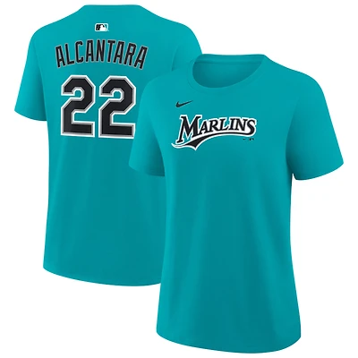 T-shirt Nike Sandy Alcantara Teal Miami Marlins pour femme, avec nom et numéro