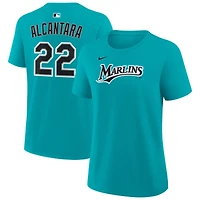 T-shirt Nike Sandy Alcantara Teal Miami Marlins pour femme, avec nom et numéro