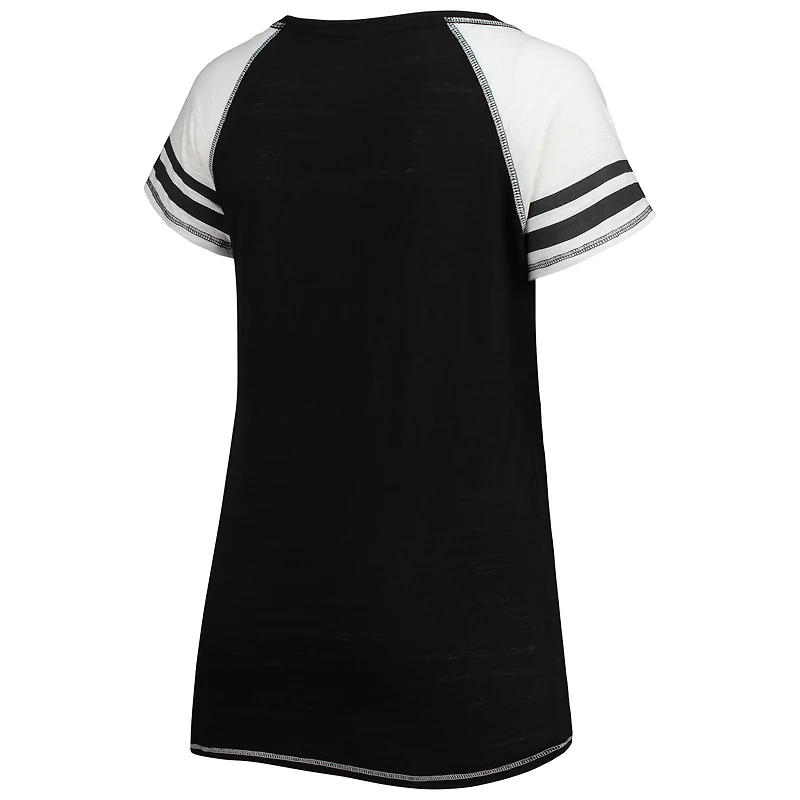 Women's Soft as a Grape Black Miami Marlins Curvy Color Block Tri-Blend Raglan V-Neck T-Shirt