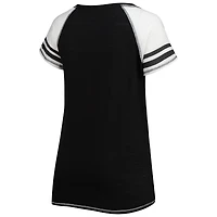 Women's Soft as a Grape Black Miami Marlins Curvy Color Block Tri-Blend Raglan V-Neck T-Shirt