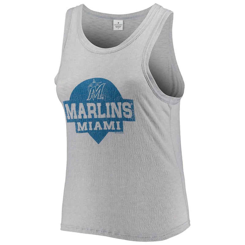 Women's Soft as a Grape Gray Miami Marlins Plus High Neck Tri-Blend Tank Top