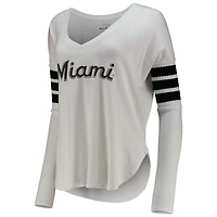 Women's Tiny Turnip White Miami Marlins Jalynne Jersey Tri-Blend Long Sleeve V-Neck T-Shirt