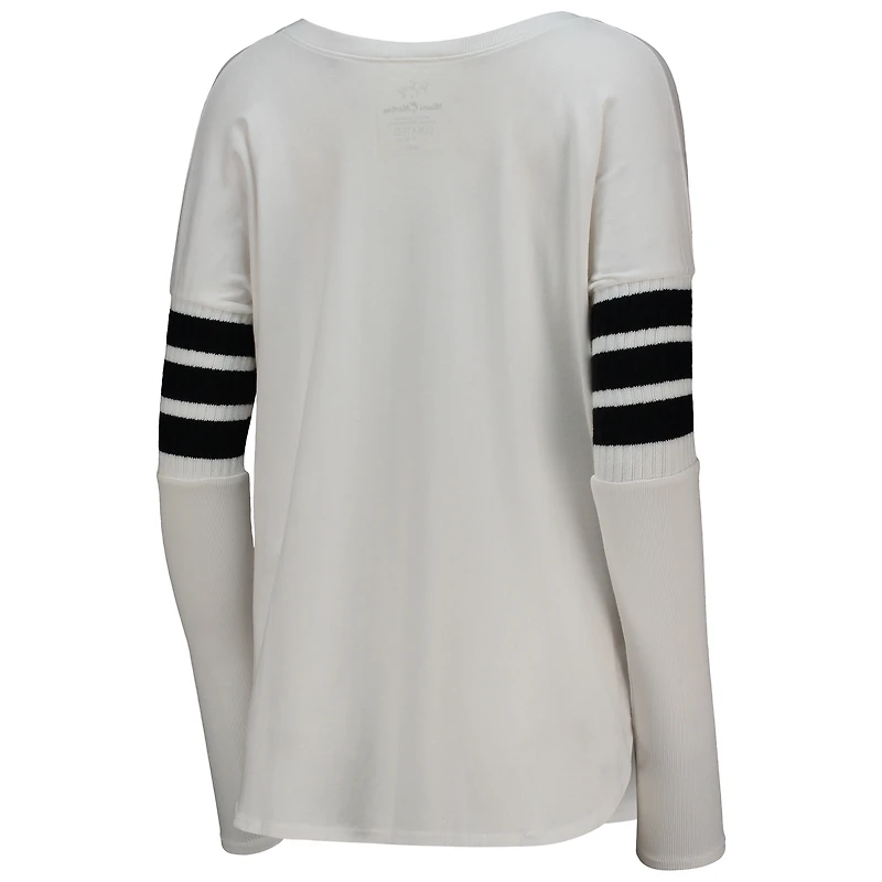 Women's Tiny Turnip White Miami Marlins Jalynne Jersey Tri-Blend Long Sleeve V-Neck T-Shirt