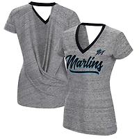 Women's Touch Black Miami Marlins Halftime Back Wrap Top V-Neck T-Shirt
