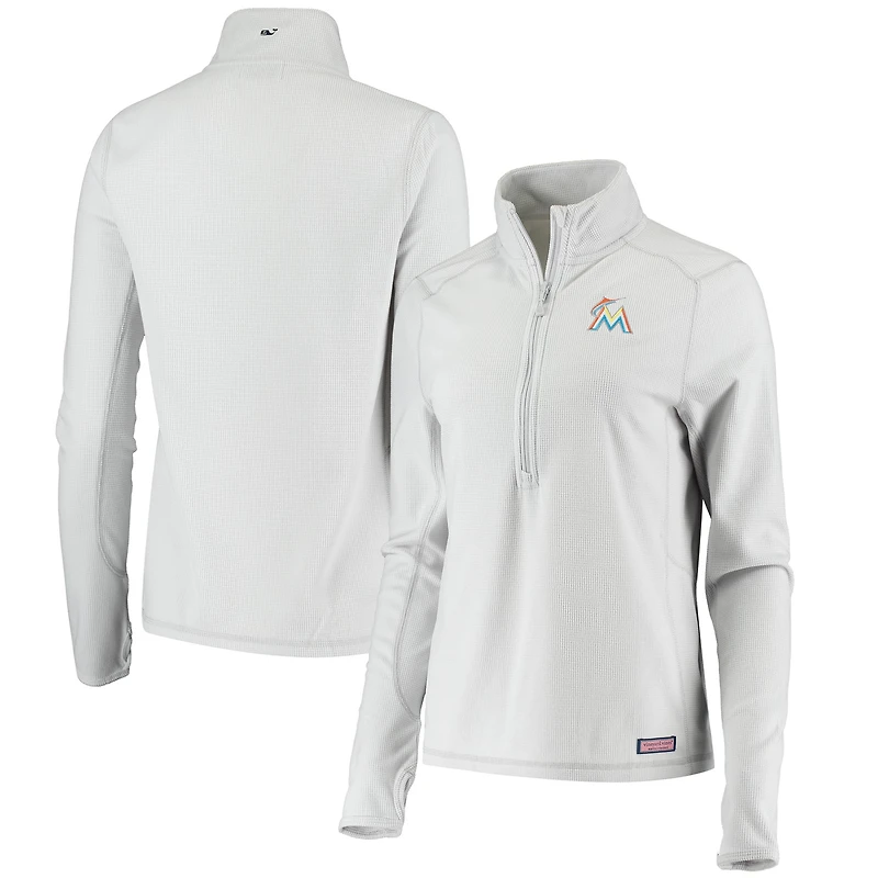 Women's Vineyard Vines Gray Miami Marlins Performance Grid Half-Zip Pullover Top